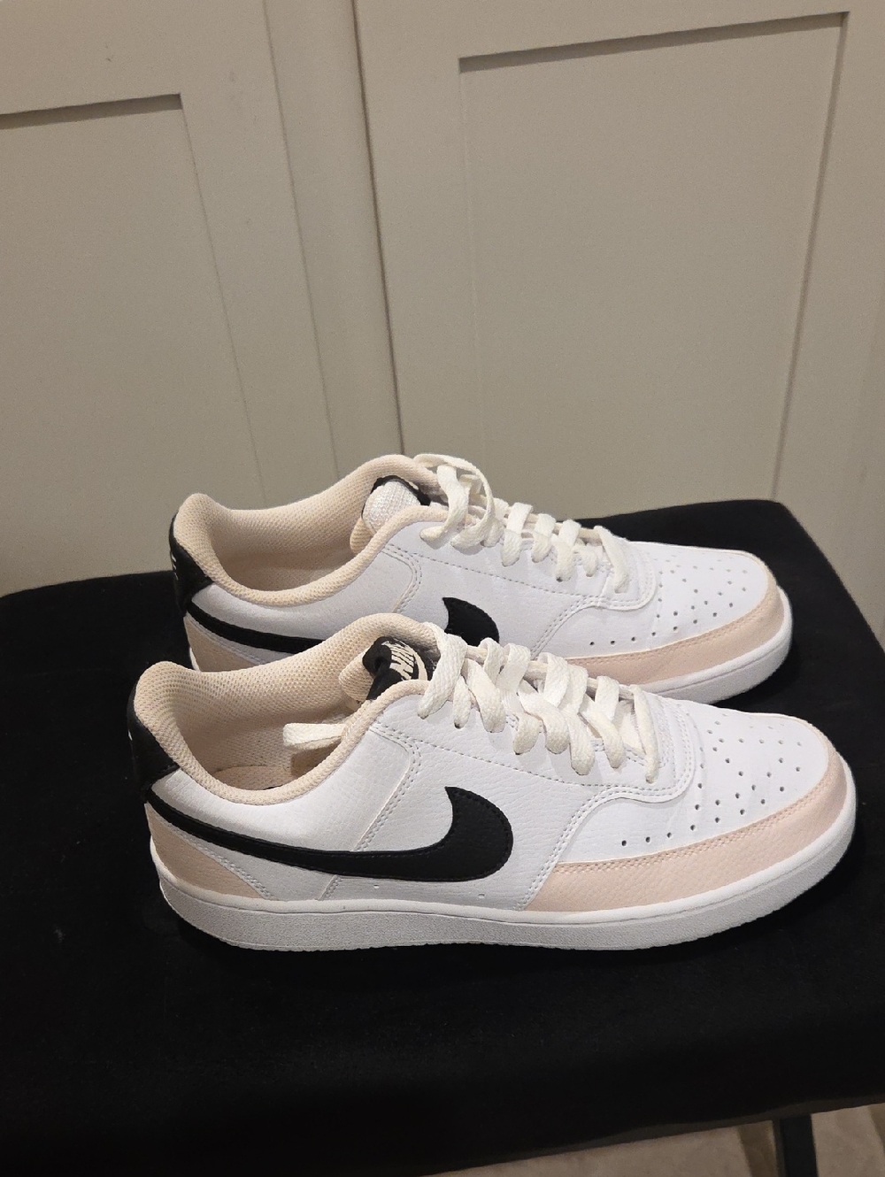 Nike Women’s Low-Top Sneakers in White, Beige, and Black